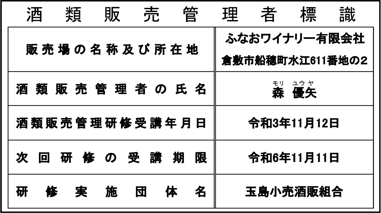 酒類販売管理者標識